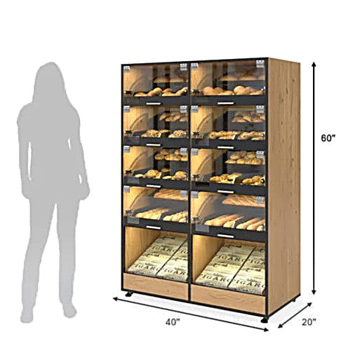 Palram Bakery Display Endcap with Illuminated Compartments & Open Bottom Storage – 40"W x 60"H x 20"D - Donut-Equipment.com