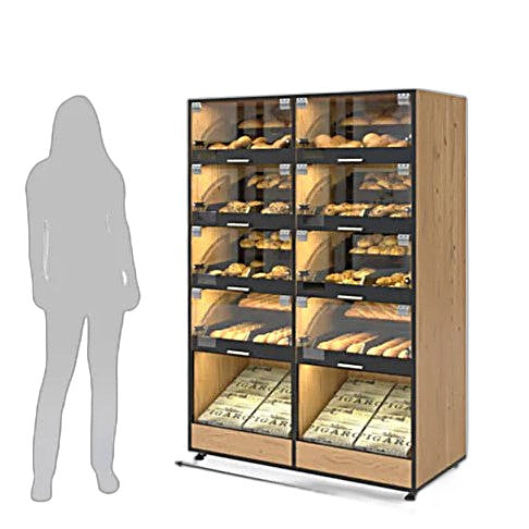 Palram Bakery Display Endcap with Illuminated Compartments & Open Bottom Storage – 40"W x 60"H x 20"D - Donut-Equipment.com