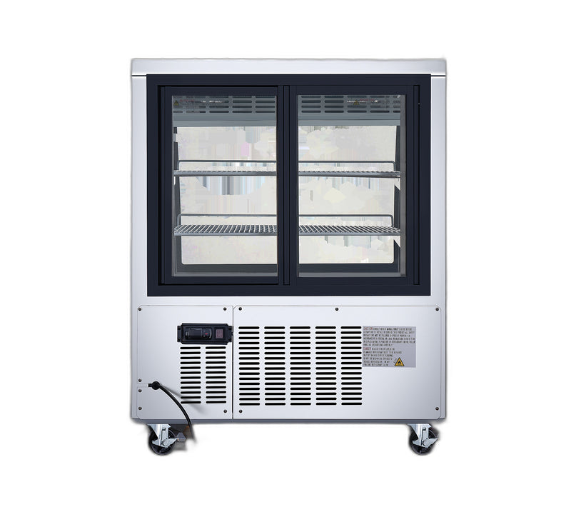 Omcan 36″ Floor Refrigerated Display Case – 11.6 Cu. Ft. (328L), Two-Shelf Stainless Steel Bakery & Merchandising Display Cooler