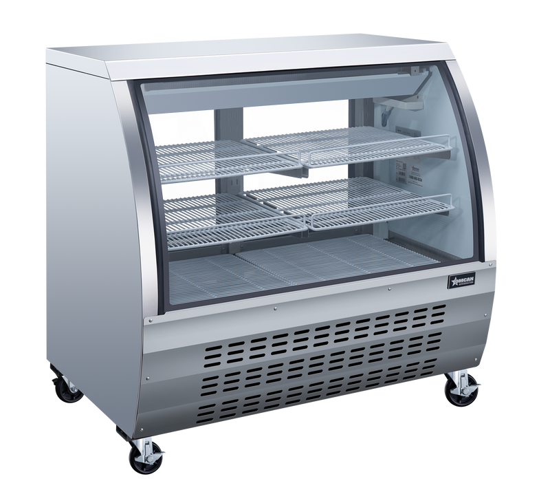 Omcan 47″ Floor Refrigerated Display Case – 18 Cu. Ft. (508L), Two-Shelf Stainless Steel Bakery & Merchandising Display Cooler