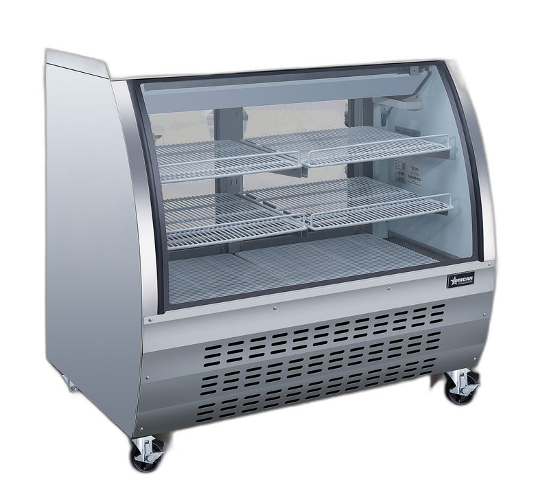 Omcan 47″ Floor Refrigerated Display Case – 18 Cu. Ft. (508L), Two-Shelf Stainless Steel Bakery & Merchandising Display Cooler