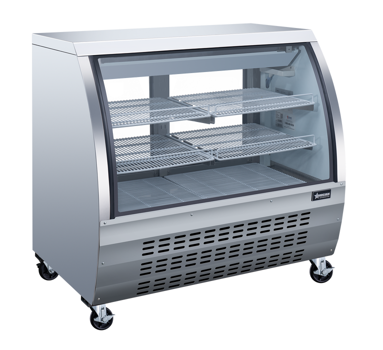 Omcan 47″ Floor Refrigerated Display Case – 18 Cu. Ft. (508L), Two-Shelf Stainless Steel Bakery & Merchandising Display Cooler