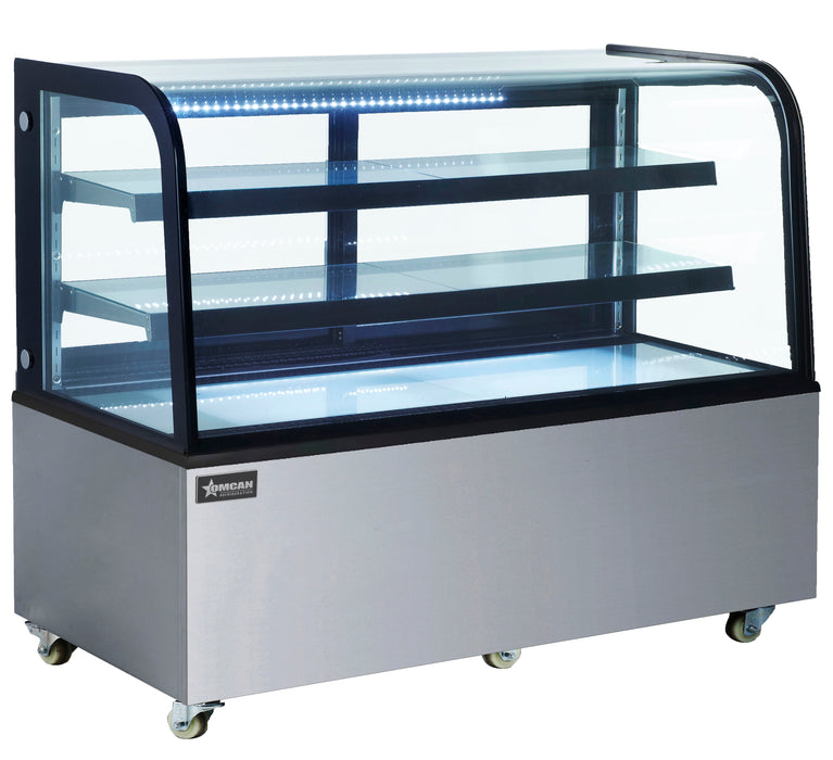Omcan 60" Dry Bakery & Pastry Merchandiser Display Case with 2 Shelves with Curved Front Glass and Rear Sliding Doors With LED Lighting  – 18 Cu. Ft. (500L)
