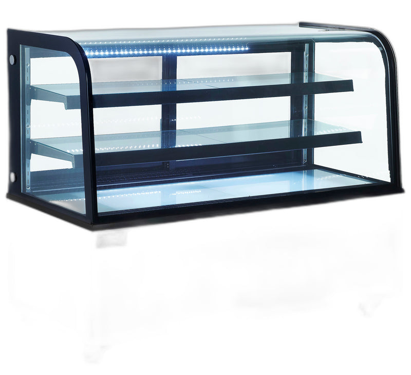 Omcan 60" Dry Bakery & Pastry Merchandiser Display Case with 2 Shelves with Curved Front Glass and Rear Sliding Doors With LED Lighting  – 18 Cu. Ft. (500L)