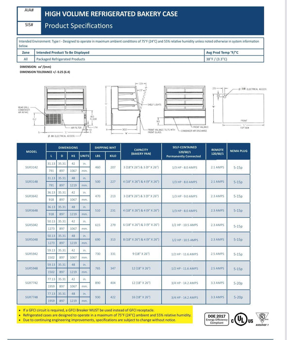 Federal SGR5948 Refrigerated High Volume Series Display Case 59" x 35.31" x 48"