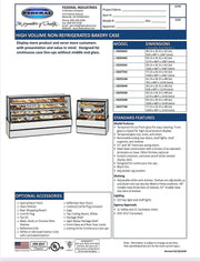 Federal SGD5048 Dry High Volume Series Display Case 50" x 35.31" x 48" - Bakery Wholesalers