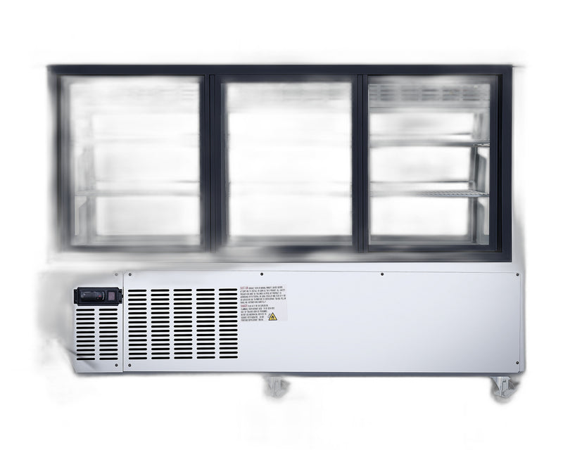 Omcan 64″ Floor Refrigerated Display Case – 22 Cu. Ft. (620L), Two-Shelf Stainless Steel Bakery & Merchandising Display Cooler