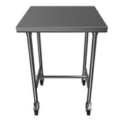 BK Resources 30" x 30" 16 Gauge Stainless Steel Pub Table with H-Brace & Foot Rest – Heavy-Duty • Mobile on Casters - Donut-Equipment.com