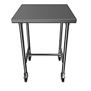 BK Resources 30" x 30" 16 Gauge Stainless Steel Pub Table with H-Brace & Foot Rest – Heavy-Duty • Mobile on Casters - Donut-Equipment.com