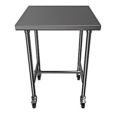 BK Resources 30" x 30" 16 Gauge Stainless Steel Pub Table with H-Brace & Foot Rest – Heavy-Duty • Mobile on Casters - Donut-Equipment.com