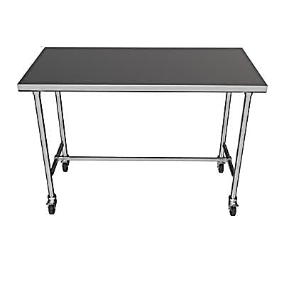 BK Resources 48" x 30" 16 Gauge Stainless Steel Pub Table with H-Brace & Foot Rest – Heavy-Duty • Mobile on Casters - Donut-Equipment.com