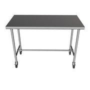 BK Resources 60" x 30" 16 Gauge Stainless Steel Pub Table with H-Brace & Foot Rest – Heavy-Duty • Mobile on Casters - Donut-Equipment.com