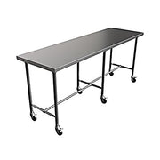 BK Resources 96" x 30" 16 Gauge Stainless Steel Pub Table with H-Brace & Foot Rest – Heavy-Duty • Mobile on Casters - Donut-Equipment.com