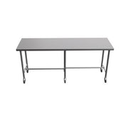 BK Resources 96" x 30" 16 Gauge Stainless Steel Pub Table with H-Brace & Foot Rest – Heavy-Duty • Mobile on Casters - Donut-Equipment.com