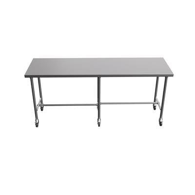 BK Resources 96" x 30" 16 Gauge Stainless Steel Pub Table with H-Brace & Foot Rest – Heavy-Duty • Mobile on Casters - Donut-Equipment.com
