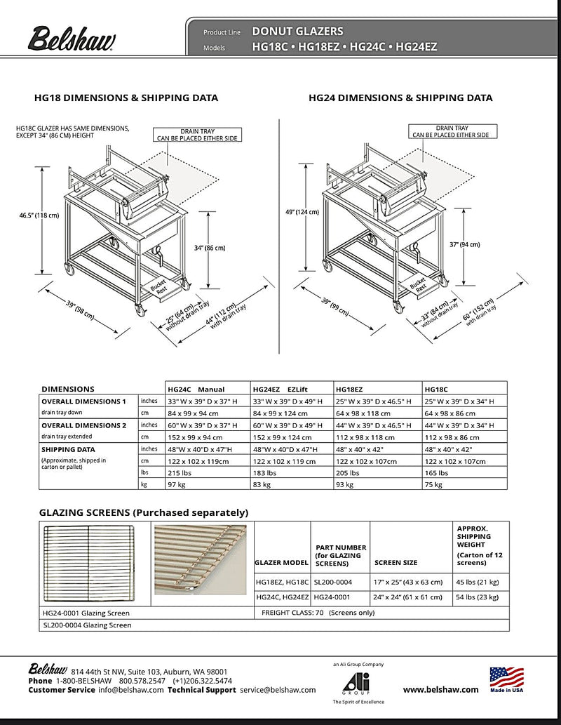 Belshaw HG24C Glazer with Drain Tray/Glazing Screen - Bakery Wholesalers