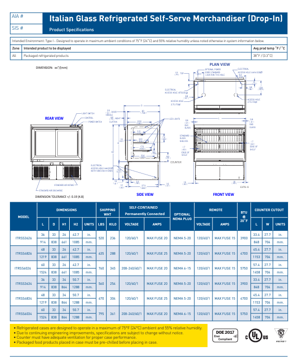 Federal Industries (ITRSS6026)-Italian Series Self Serve Drop-In Refrigerated Open Air Display with Shelves 208-240V - Bakery Wholesalers