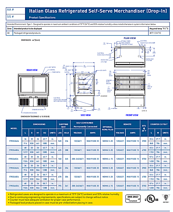 Federal Industries (ITRSS6026)-Italian Series Self Serve Drop-In Refrigerated Open Air Display with Shelves 208-240V - Bakery Wholesalers