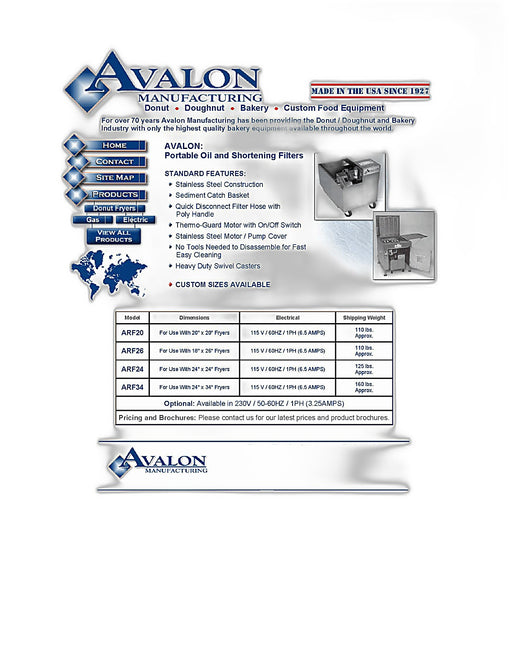 Avalon ARF34 Electric fryer Oil/Shortening Filter-115V Bakery Wholesalers