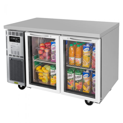 Turbo Air JUR-48-G-N J Series 48" Glass Door Undercounter Refrigerator w/ 2 Sections & Side Mounted Compressor - Bakery Wholesalers
