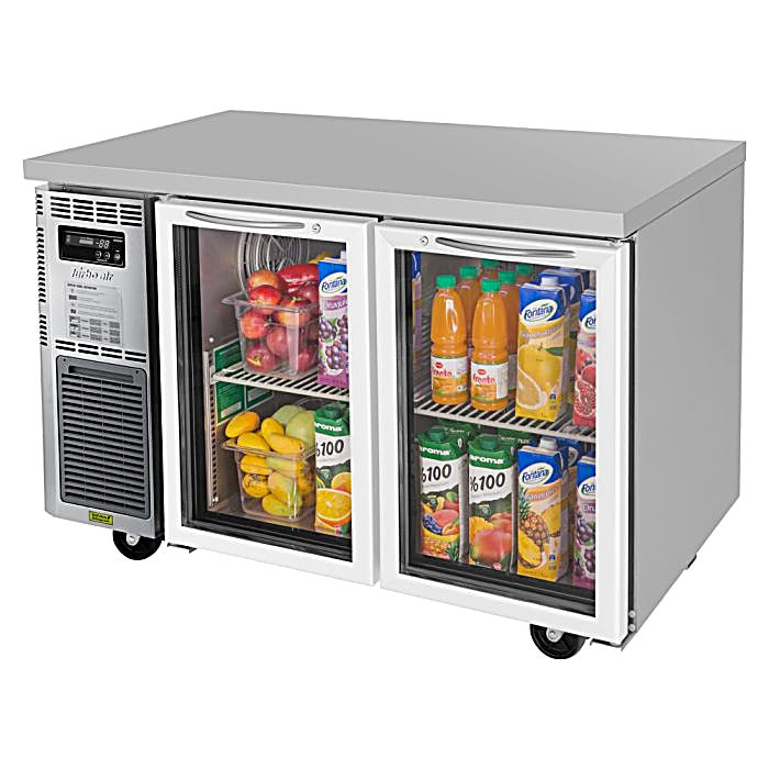 Turbo Air JUR-48-G-N J Series 48" Glass Door Undercounter Refrigerator w/ 2 Sections & Side Mounted Compressor - Donut-Equipment.com