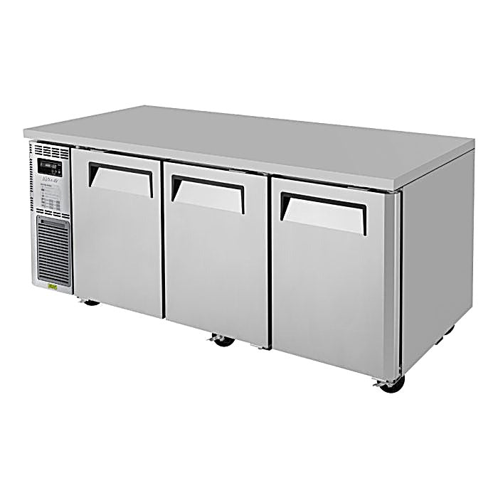 Turbo Air JUR-72-N6 J Series 72"/ 3 Solid Door Undercounter Refrigerator w/ 3 Sections & Side Mounted Compressor - Donut-Equipment.com