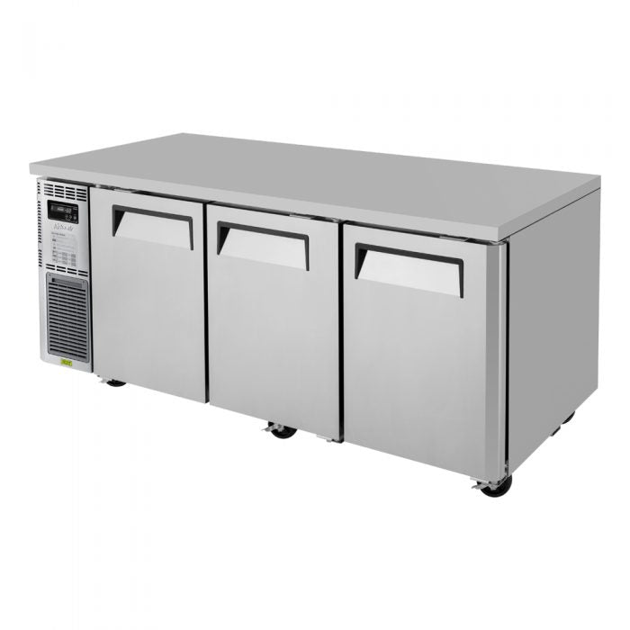 Turbo Air JUR-72-N6 J Series 72"/ 3 Solid Door Undercounter Refrigerator w/ 3 Sections & Side Mounted Compressor - Bakery Wholesalers