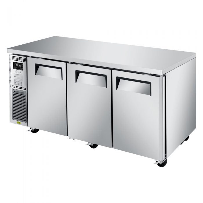 Turbo Air JURF-72-N J Series 70 7/8" Dual Temperature Undercounter Refrigerator/Freezer w/ 3 Sections & Solid Doors - Bakery Wholesalers