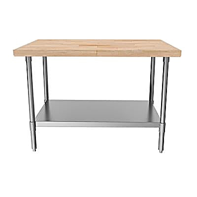 BK Resources Hard Maple Flat Top Work Table w/ Stainless Steel Undershelf, Oil Finish – 48" W x 30" D - Donut-Equipment.com