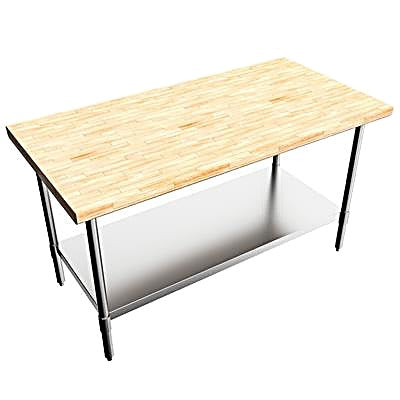 BK Resources Hard Maple Flat Top Work Table w/ Stainless Steel Undershelf, Oil Finish – 60" W x 30" D - Donut-Equipment.com