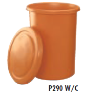Faribo P290 W/C Tapered Drum with Cover, 25" Top Diameter x 20" Bottom Diameter x 33"H, 46 Gallon - Bakery Wholesalers