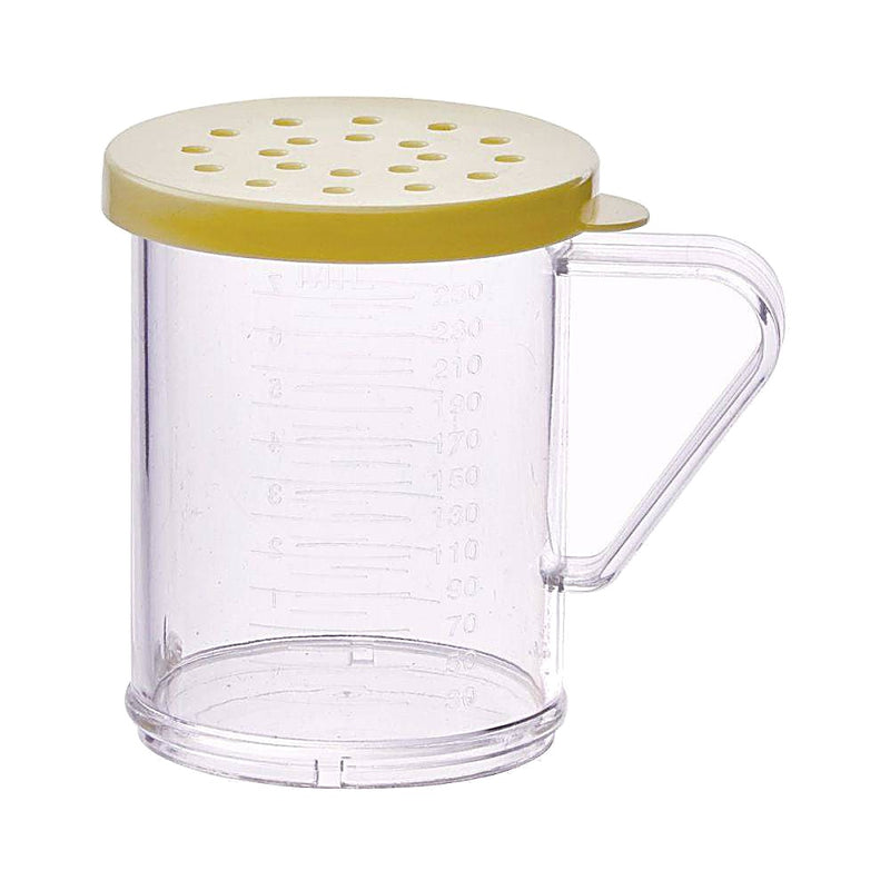 10 oz. Clear Polycarbonate Dredge with Snap-On Yellow Lid Bakery Wholesalers