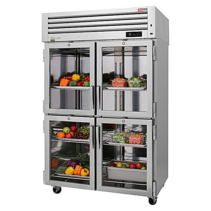 Turbo Air PRO-50-4R-G-N 51 3/4" Two Section Reach In Refrigerator, (4) Right Hinge Glass Doors, 115v - Donut-Equipment.com