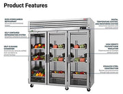Turbo Air PRO-77R-G-N, 77 3/4" Three Section Reach In Refrigerator, (3) Left/Right Hinge Glass Doors, 115v - Donut-Equipment.com