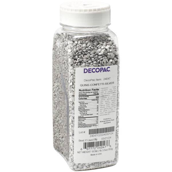 Silver Confetti Quins Sprinkles 19.5 oz Bakery Wholesalers