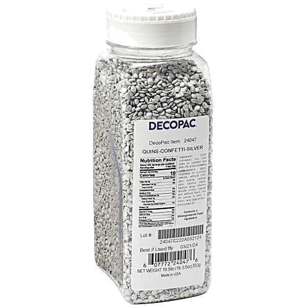 Silver Confetti Quins Sprinkles 19.5 oz Bakery Wholesalers