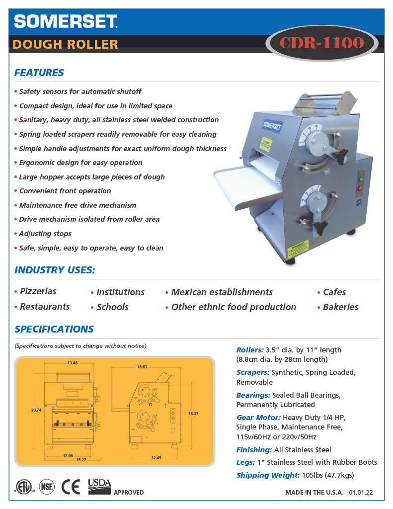 CDR-1100 Dough Roller / Double Pass- Front Operated - Bakery Wholesalers