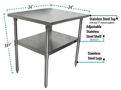 BK Resources 24" x 24" 18 Gauge Stainless Steel Work Table with Undershelf – Prep Table - Donut-Equipment.com