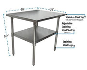 BK Resources 30" x 24" 18 Gauge Stainless Steel Work Table with Undershelf – Prep Table - Donut-Equipment.com