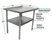 BK Resources 36" x 24" 18 Gauge Stainless Steel Work Table with Undershelf – Prep Table - Donut-Equipment.com