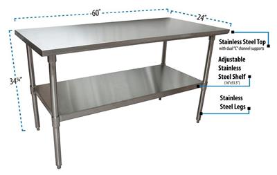 BK Resources 60" x 24" 18 Gauge Stainless Steel Work Table with Undershelf – Prep Table - Donut-Equipment.com