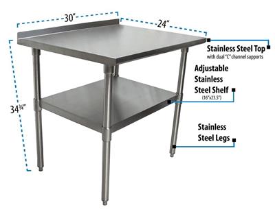 BK Resources 30" x 24" 18 Gauge Stainless Steel Work Table with Undershelf & 1.5" Riser – Prep Table - Donut-Equipment.com
