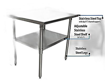 BK Resources 30" x 24" 18 Gauge Stainless Steel Work Table with Undershelf & 1.5" Riser – Prep Table - Donut-Equipment.com