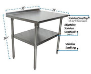 BK Resources 36" x 24" 18 Gauge Stainless Steel Work Table with Undershelf & 1.5" Riser – Prep Table - Donut-Equipment.com