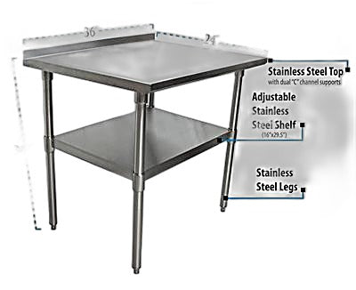 BK Resources 36" x 24" 18 Gauge Stainless Steel Work Table with Undershelf & 1.5" Riser – Prep Table - Donut-Equipment.com