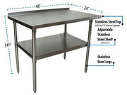 BK Resources 48" x 24" 18 Gauge Stainless Steel Work Table with Undershelf & 1.5" Riser – Prep Table - Donut-Equipment.com