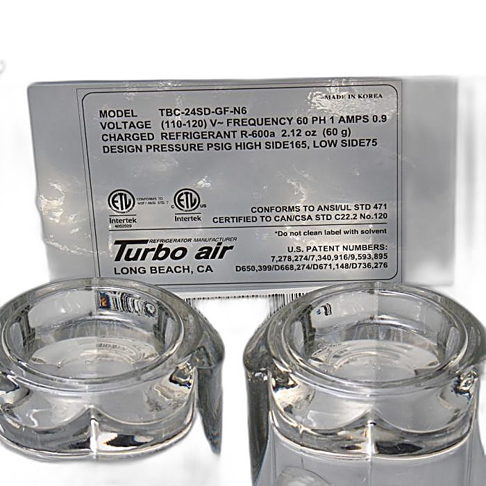 Turbo Air TBC-50SD-GF-N 50" 2-Section Glass Chiller – 140 Mug Capacity, Stainless Steel, 115v - Donut-Equipment.com