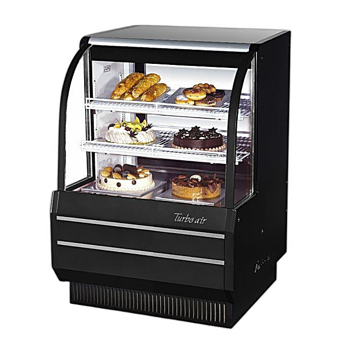Turbo Air TCGB-36-B-N 36" Curved Glass Refrigerated Bakery Display Case, Black Exterior, 115v - Donut-Equipment.com