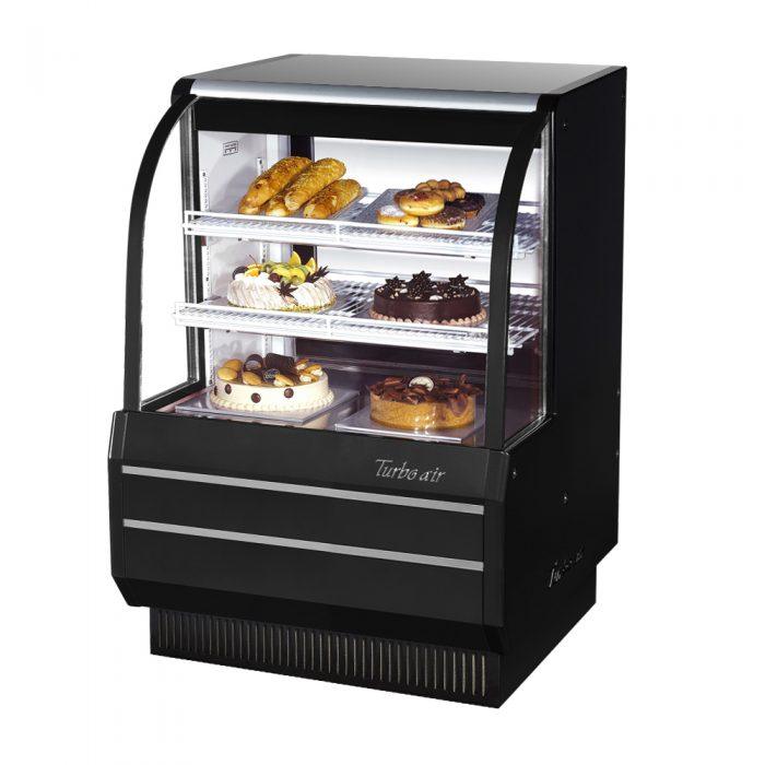 Turbo Air TCGB-36-B-N 36" Curved Glass Refrigerated Bakery Display Case, Black Exterior, 115v - Bakery Wholesalers
