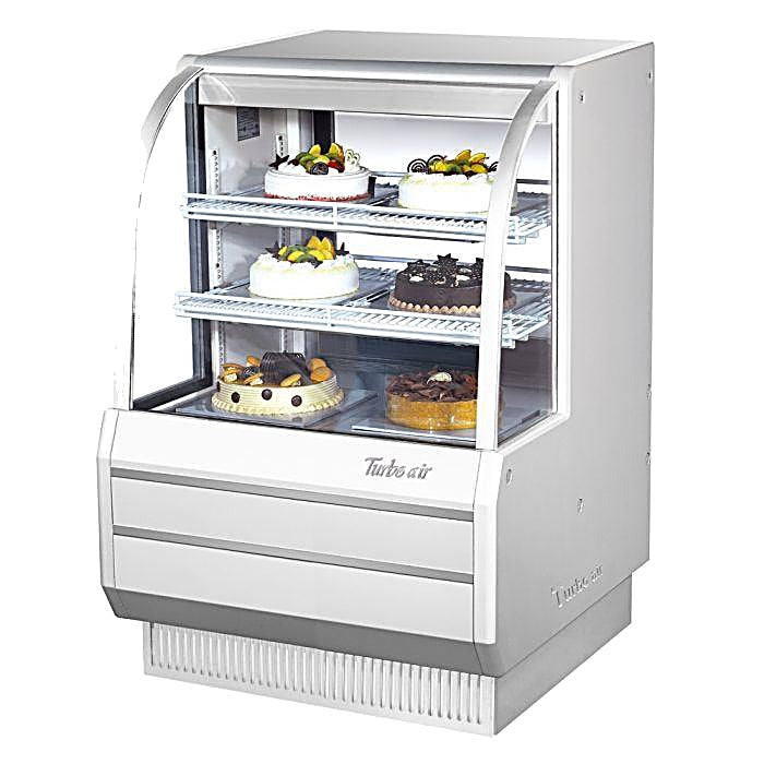 Turbo Air TCGB-36-W-N 36" Curved Glass Refrigerated Bakery Display Case, White Exterior, 115v - Donut-Equipment.com
